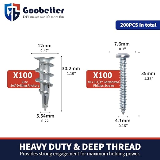 Drywall Anchors and Screws Kit, Heavy Duty Wall Anchors, 75 Lbs Hanging Mounting - Image 2