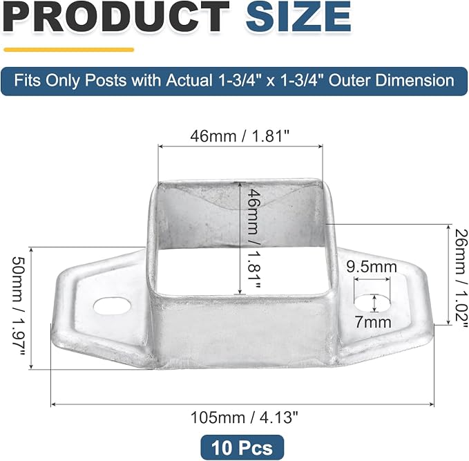 uxcell 10 Pack Square Post Flange Base, Fits 1.8x1.8 Square Tube Galvanized - Image 2