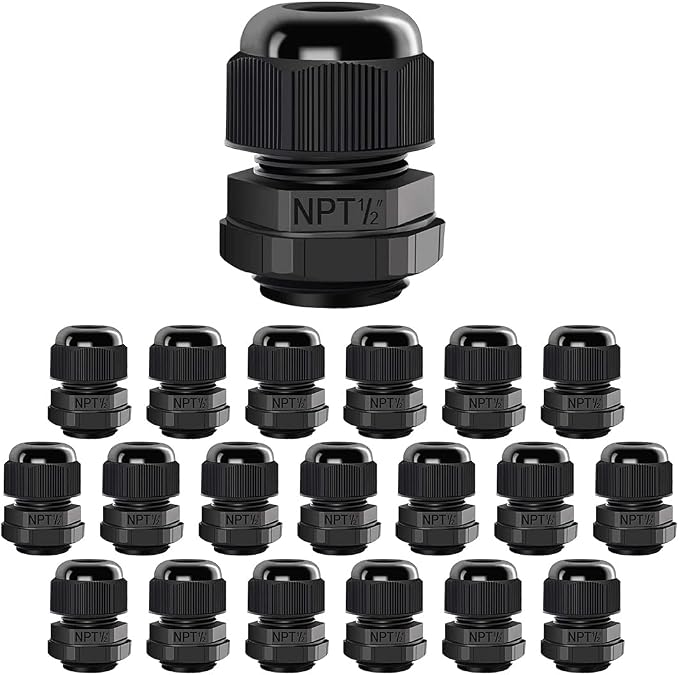 20 Pack NPT 1/2" Cable Glands Waterproof Adjustable 6-12mm Cable Connectors by LeMotech