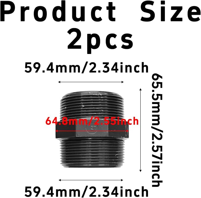 2PCS 2" PVC Hex Nipple Fitting, G2 X G2 Male Thread Coupling Adapter, Pipe - Image 2