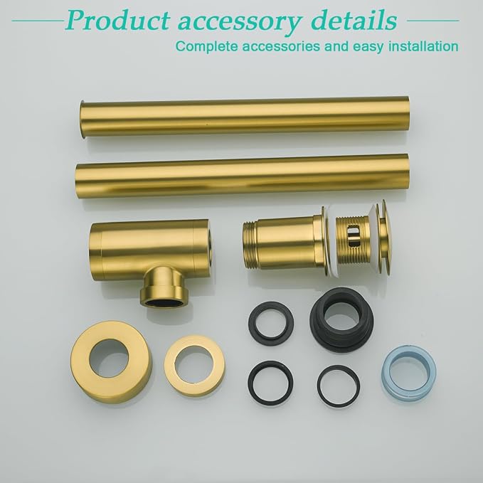 Brass Round Bottle P-Trap with Pop Up Drain Stopper with Overflow, 1 1/4 - Image 9