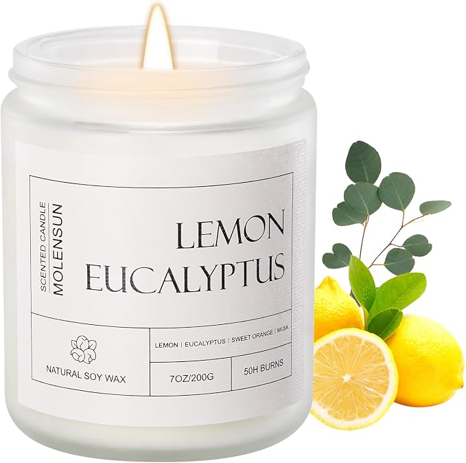 Molensun Lemon Eucalyptus Scented Candle, Soy Wax 7 oz | Bright lemon by Molensun