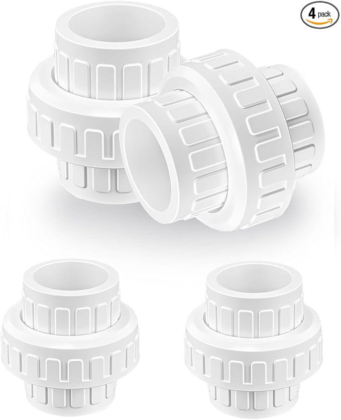 4 Pcs 3/4" PVC Union Pipe Fitting, 3/4 inch PVC Slip Union Coupling Adapter by Unknown