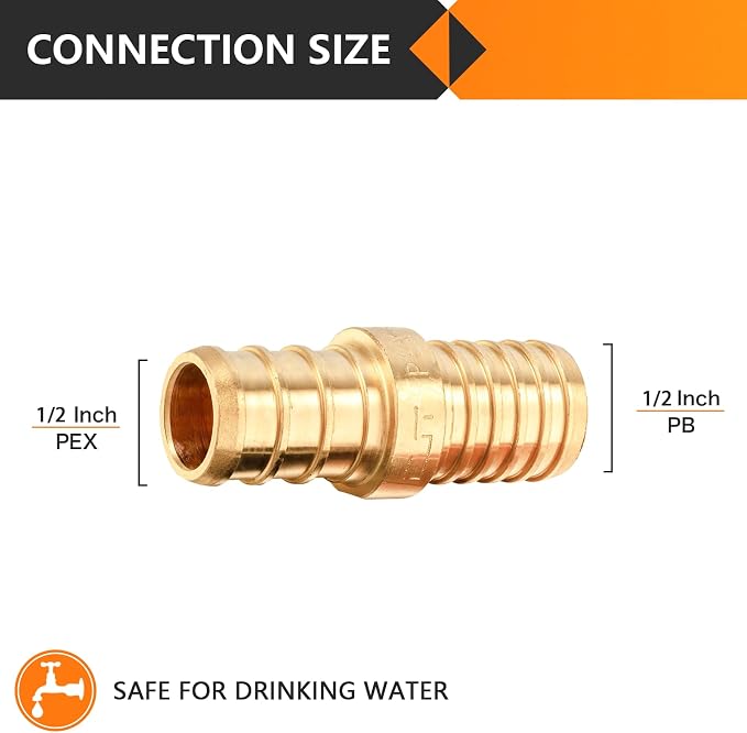10PC HeSun 1/2" PEX Crimp X 1/2" PB Polybutylene Transition Coupling | Brass - Image 2