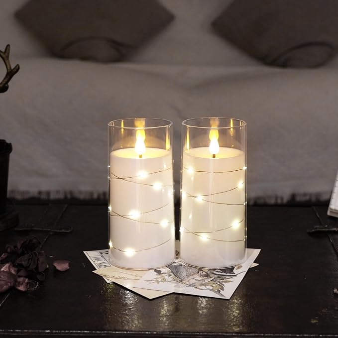 NURADA Flickering Flameless Candles: Built-in Star String Lights, Acrylic - Image 5