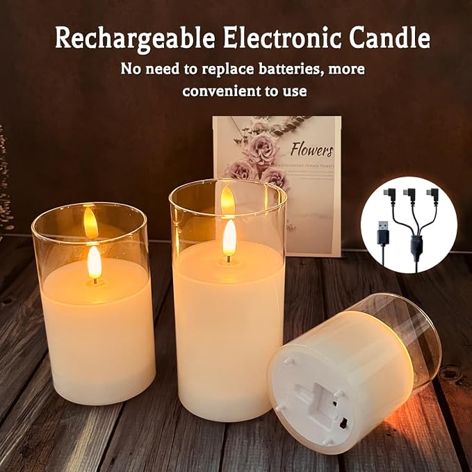 Glass Rechargeable LED Realistic Flickering Flameless Candles | Fake Flame - Image 5