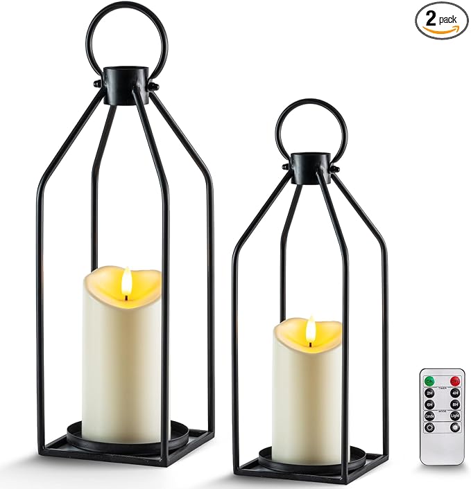 Homemory Modern Farmhouse Black Metal Lanterns 2PCS by Homemory