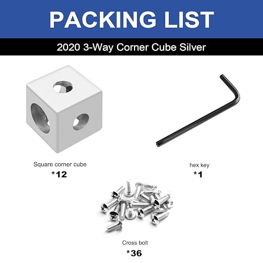 12pcs 2020 3-Way Corner Cube 2020 Extrusion Hardware Silver | T-Slot V-Slot - Image 3