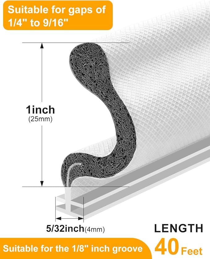 40FT Weather Stripping Door Seal: Sound Proof Draft Blocker Kerf Weather - Image 2