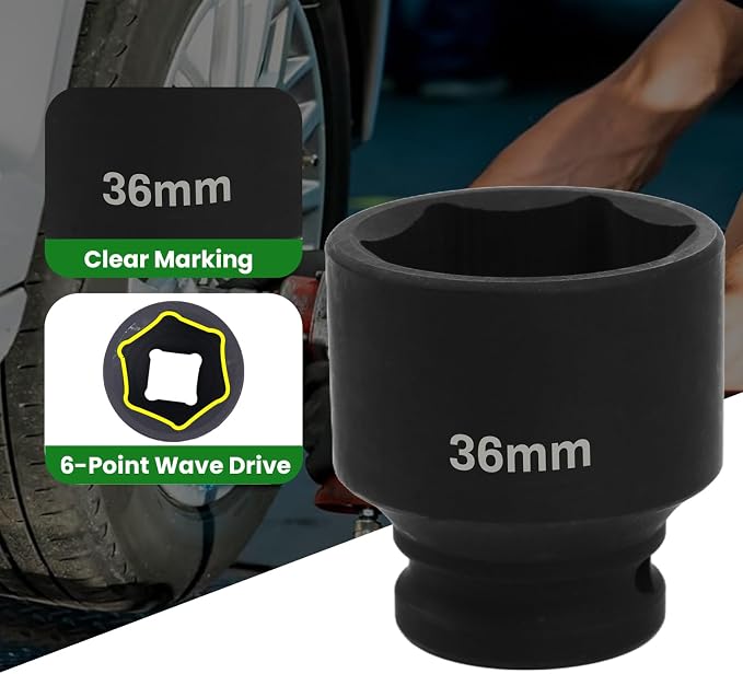 1/2" Drive 36mm Deep Impact Socket, 6 Point Chrome Molybdenum Steel Heavy Duty - Image 3