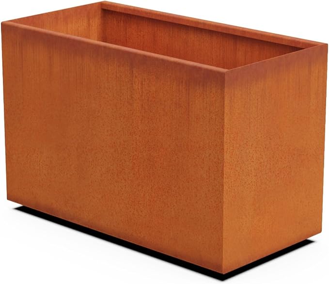Large Rectangular Planters for Outdoor Plants | 36x18x24 Corten Steel Planter | by Plantercraft