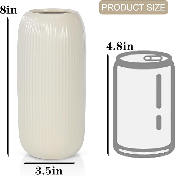 Ceramic Vase for Flowers – Modern Small Ribbed Textured Flower Vase for Home - Image 5