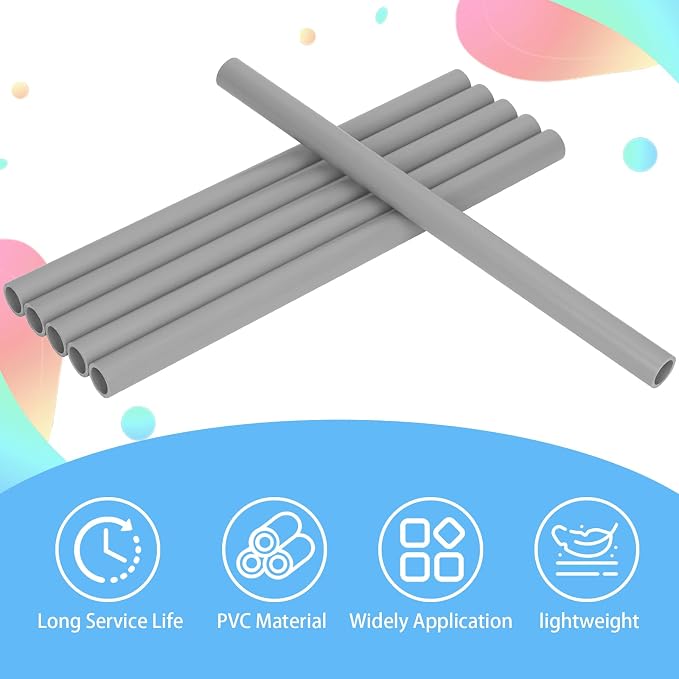 6Pcs 1/2 Inch Grey Electrical Conduit PVC Pipe 17" Long Sch40 PVC Rigid Tube - Image 4