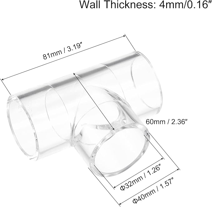 uxcell 1Pcs Clear Elbow Fitting, 32mm/1.26" 3 Way Acrylic Elbow T-Shaped Pipe - Image 2