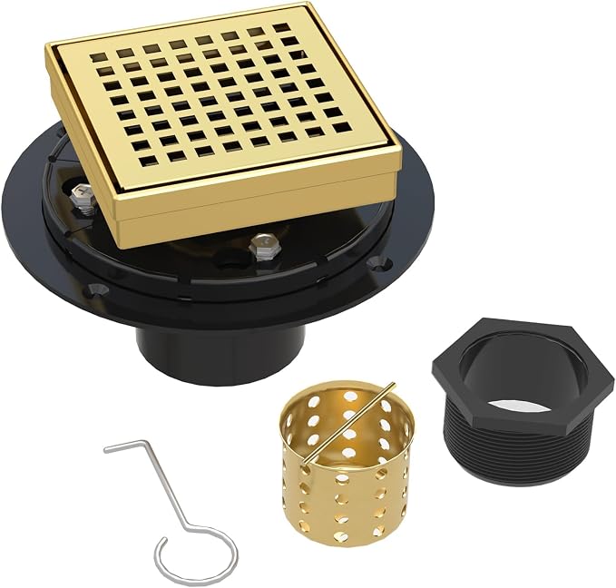4 Inch Brushed Gold Square Shower Drain by MERRYDO