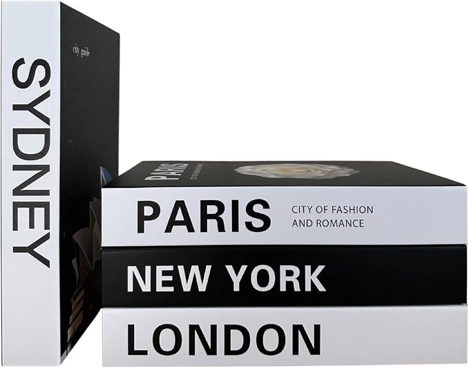 4 Pcs Decorative Books | Faux Travel Coffee Table & Shelf Decor | Worldly by PROBENEX-Elevateyourhomedecor
