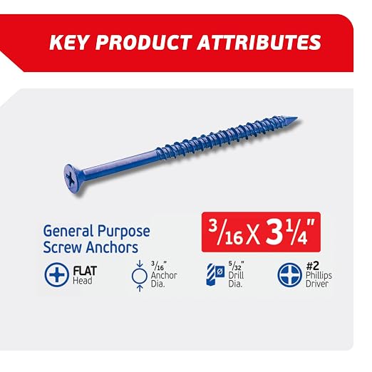 3/16 x 3-1/4" Countersunk Phillips Flat Head Blue Concrete Screw Anchors - Image 2