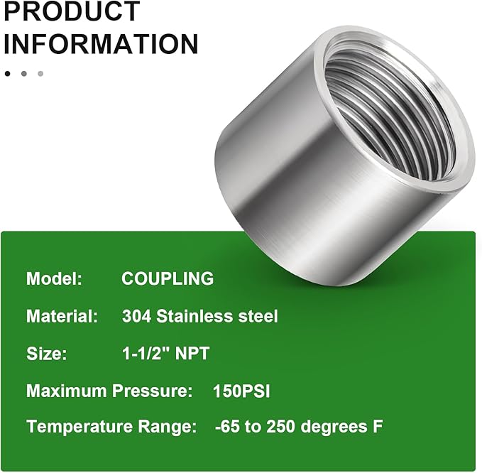 2PCS 304 Stainless Steel Cast Pipe Fitting, 1-1/2" x 1-1/2" NPT Female Threaded - Image 5