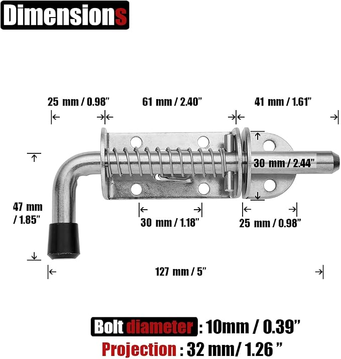 JQK Spring Loaded Latch Pin, 304 Stainless Steel Barrel Bolt Thickened 2mm Door - Image 2
