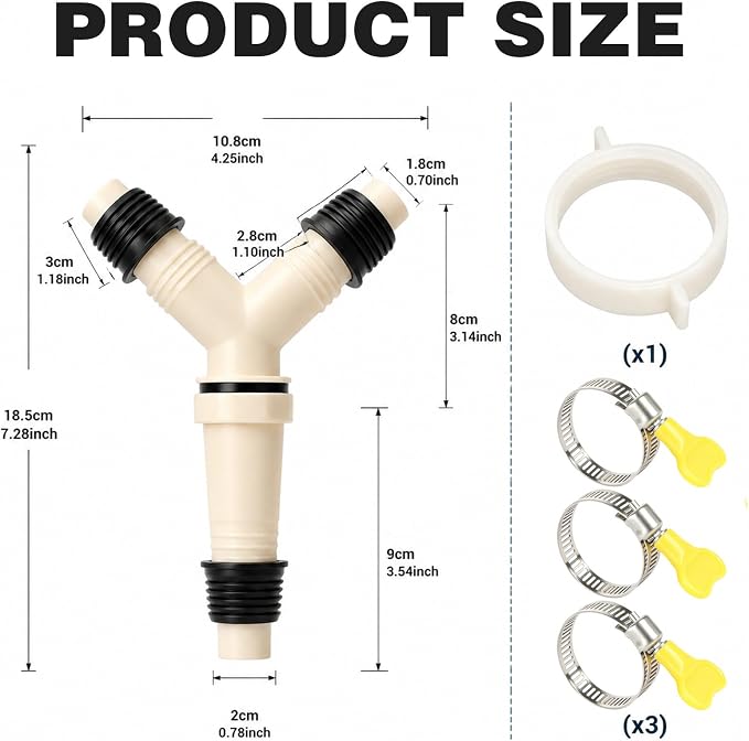 Washing Machine Drain Hose Adapter, 3-Way Drain Line Tee Extension Fitting - Image 2
