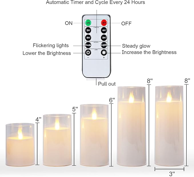 Homemory Pure White Flickering Flameless Candles, Battery Operated Acrylic LED - Image 6