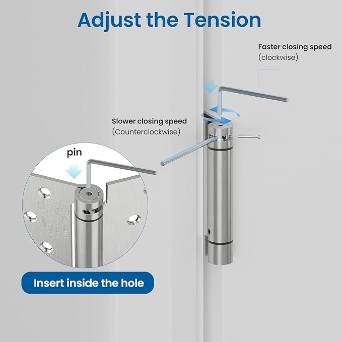 HOSOM Self Closing Spring Loaded Hinges, 4 Inch, Adjustable Tension - Image 7