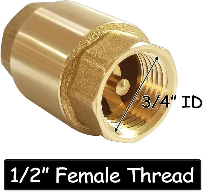 Uenede Solid Brass 1/2 Inch In-line Spring Check Valve 1/2" NPT Female Thread - Image 2