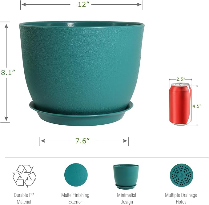 UOUZ 12inch Large Plant Pot, Modern Plastic Planter - Image 2