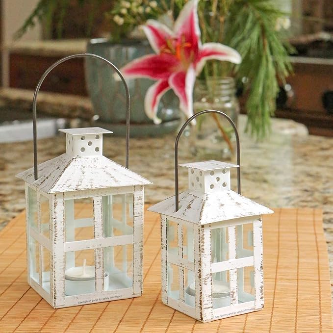 Kate Aspen Rustic Farmhouse Decor White Candle Holder Lantern Decorative - Image 3