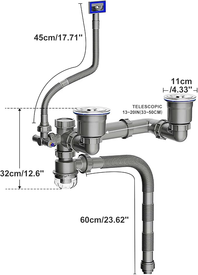 Double Sink Drain Kit Space Saving Kitchen Sink Drain Kit Expandable Flexible 1 - Image 2