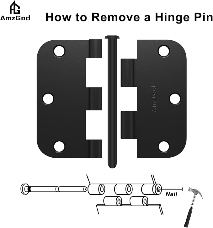 Door Hinges Matte Black 3.5 Inch Rounded 5/8" Radius 42 Pack | Black Interior - Image 6