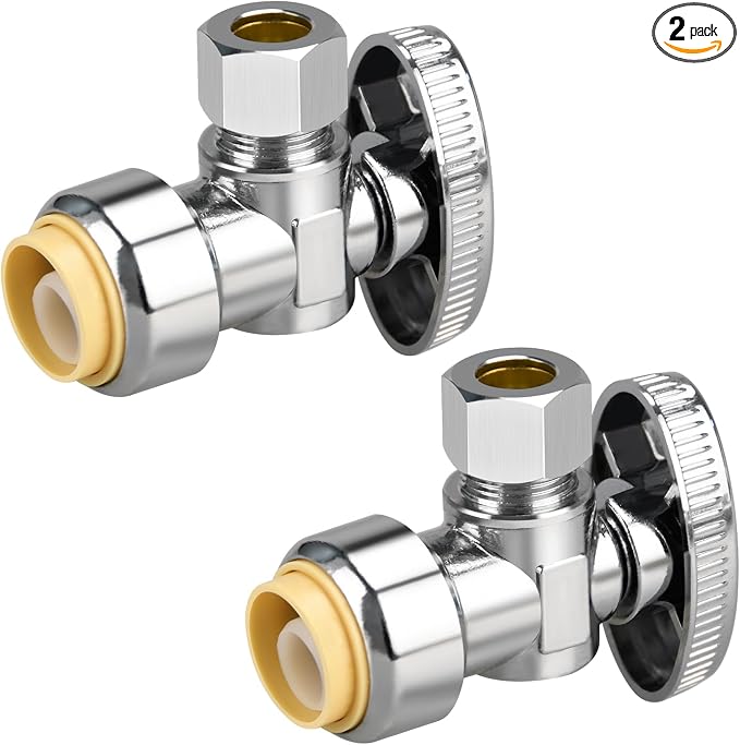 2pcs Angle Stop Valve, 1/2" PTC Input, 3/8" OD Compression Output | by PXZBLG