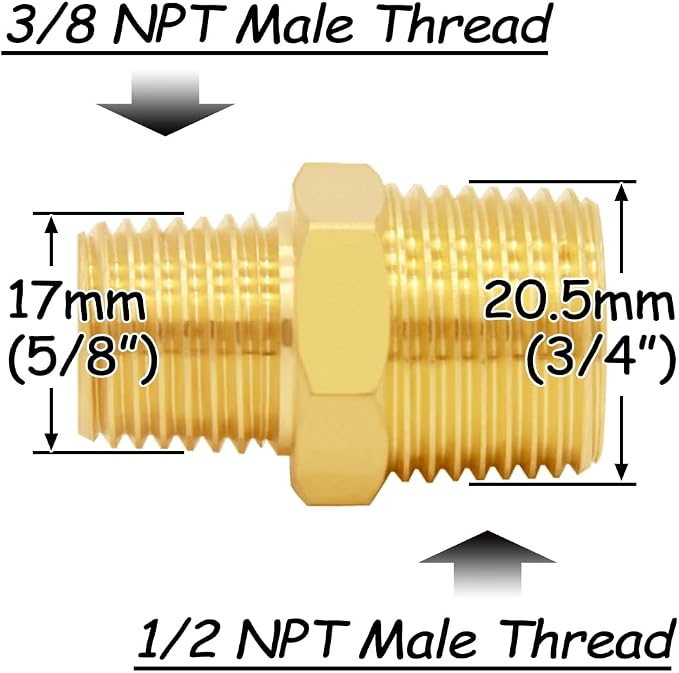 Uenede Brass 3/8" NPT Male to 1/2" NPT Male Reducer Adapter - Image 2