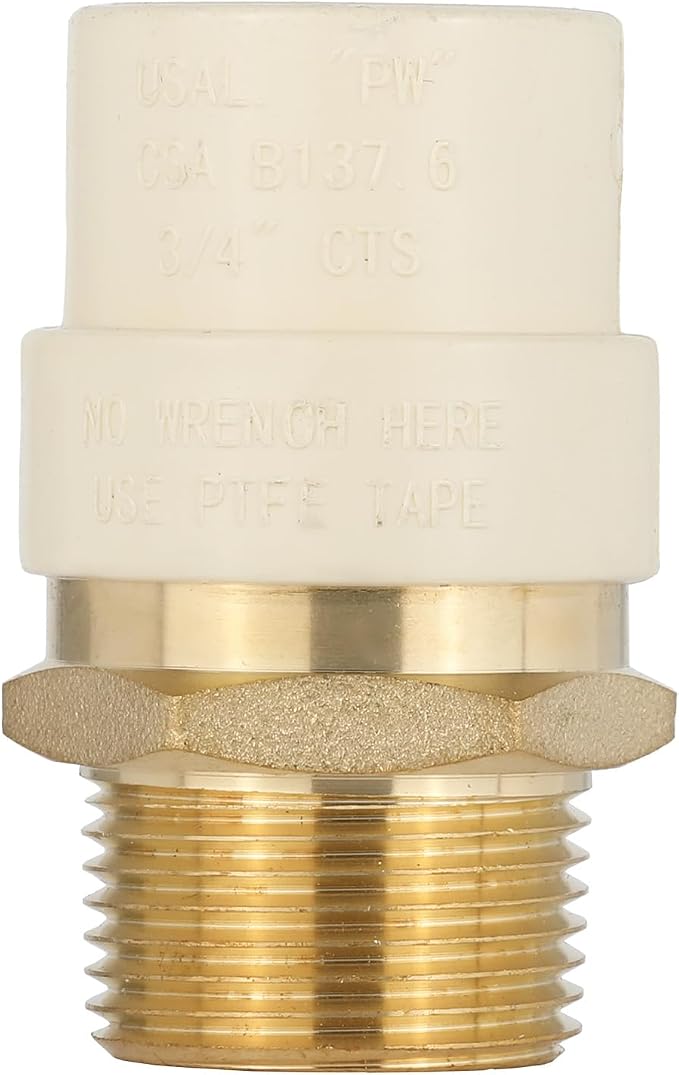 EFIELD 3/4"CPVC X 3/4"Male Thread NPT Transition Coupling, Brass Adapter Pipe - Image 2