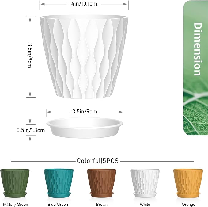 Meowell 4 inch Small Plastic Nursery Pots, Seedling Pots, 5 Set Water Ripples - Image 2