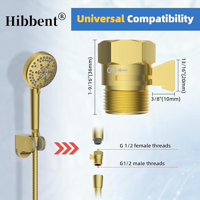 Hibbent All Metal 1 Pack Shower Head Flow Control Valve, G1/2 Brass Shut-off - Image 3