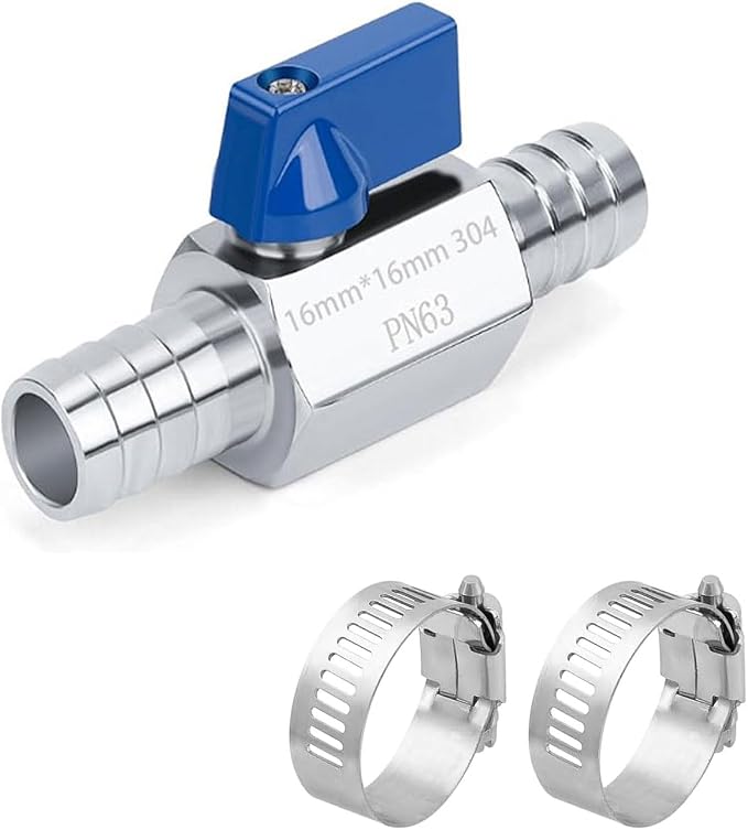 5/8" Hose ID Barb Mini Ball Valve, Stainless Steel Small Shut Off Valve by SKLSSVF