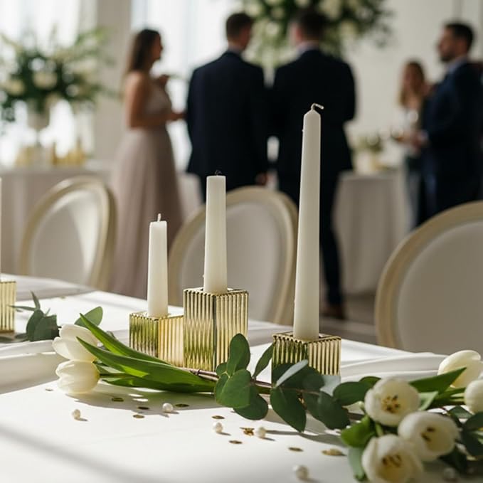 LETINE 12pcs Gold Vertical Stripe Glass Candlestick Holders - Image 4