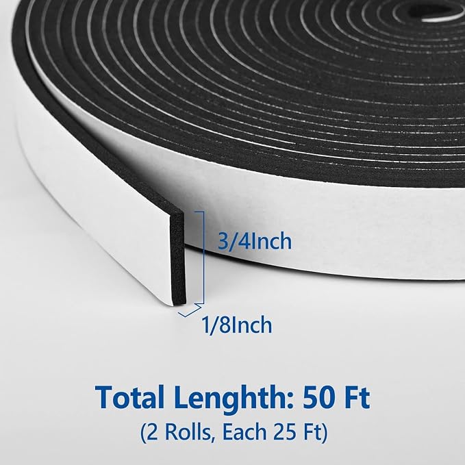 Kikerike Self Adhesive Foam Tape Weatherstrip 3/4In x 1/8In x 50Ft High Density - Image 2
