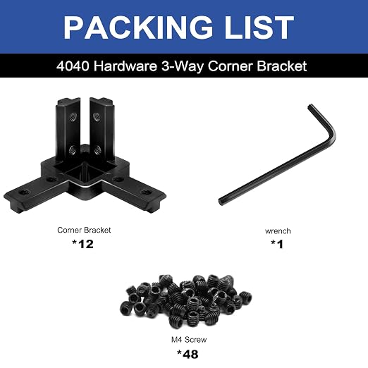 12pcs 4040 Hardware 3-Way Corner Bracket Angel Connector Black | - Image 3