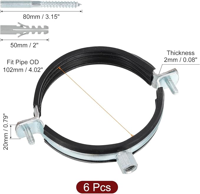 uxcell 6 Pcs Adjustable Pipe Bracket Clamp - Image 2