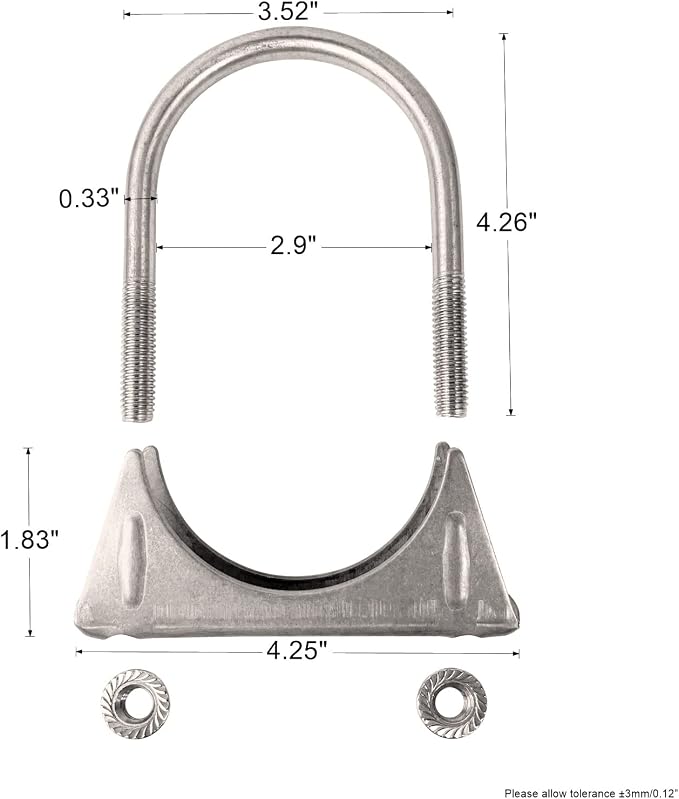 Heavy Duty 2.75" 2-3/4 Inch Exhaust U Bolt Clamp Stainless | 8.5mm Thick Rod - Image 2
