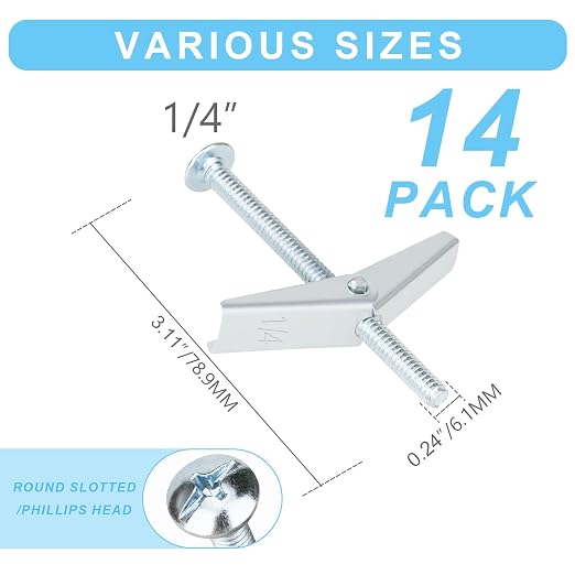 14Pcs Hollow Wall Anchors 1/4” Heavy Duty Butterfly Anchors - Image 2