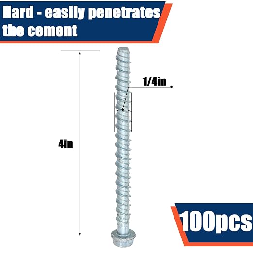 Tandefio 100 Pack 1/4 x 4 Concrete Anchors and Screw Kits Galvanized | Large - Image 2