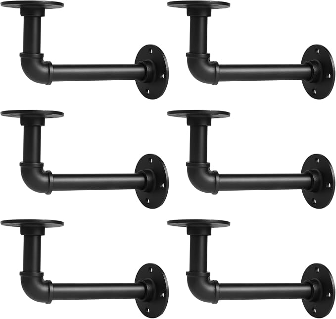 Storystore Industrial Pipe Shelf Brackets, 6 Pack Iron L-Shaped Shelving by Storystore