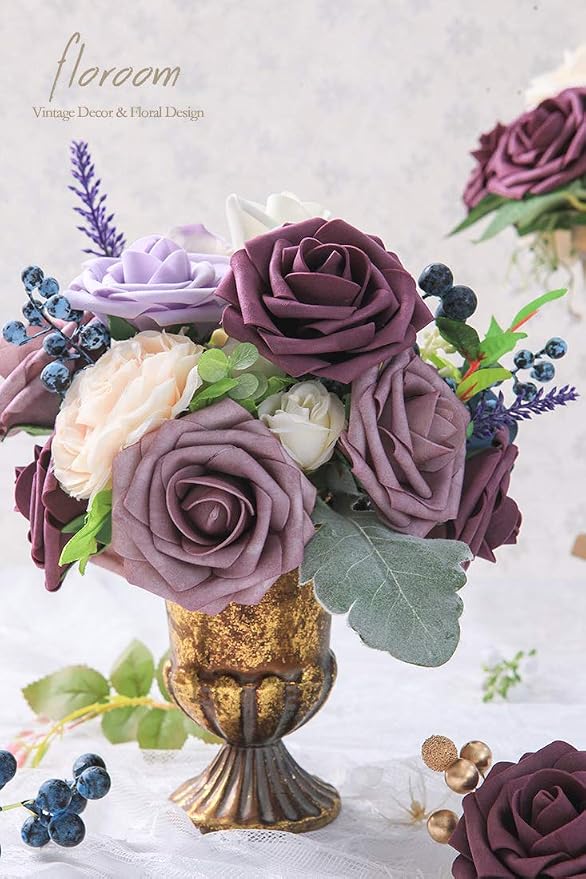 Artificial Flowers 25pcs Real Looking Plum Foam Fake Roses - Image 2