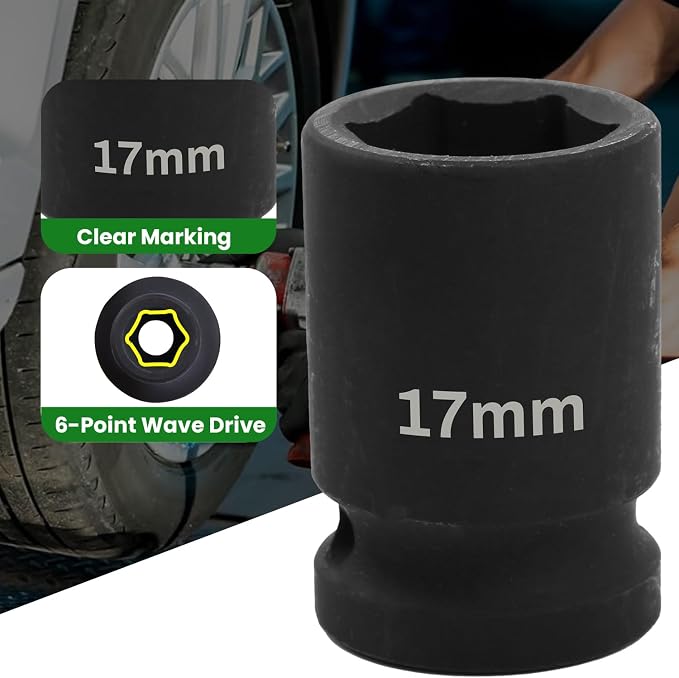 1/2" Drive 17mm Deep Impact Socket, 6 Point Chrome Molybdenum Steel Heavy Duty - Image 3