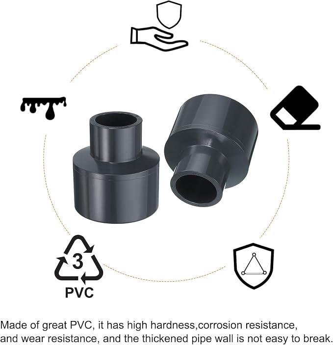 HARFINGTON PVC Reducing Coupling 2 x 1" Increaser/Reducer Coupling Pipe - Image 6
