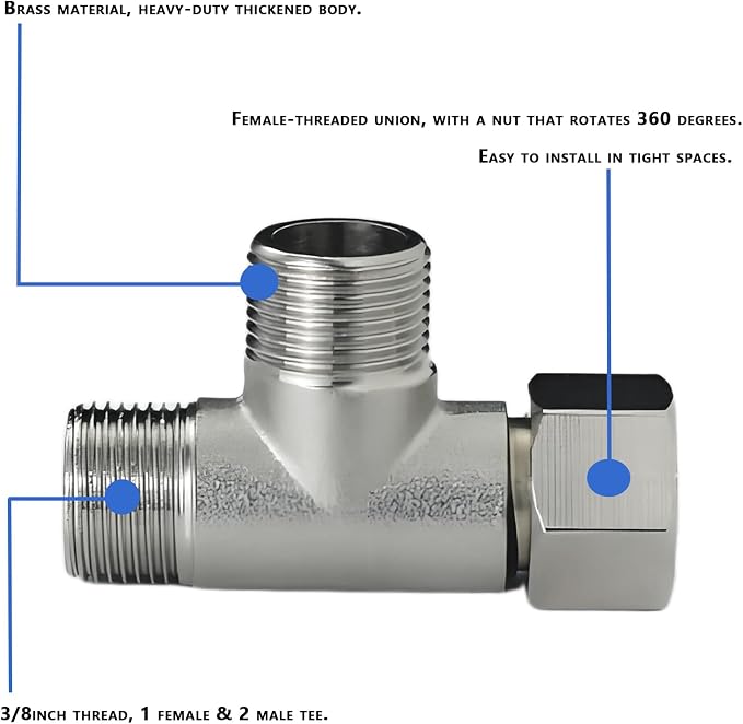 Brass 3/8" or 9/16" T-Type 3-Way Tee Splitter | 3-way pipe adapter - Image 4