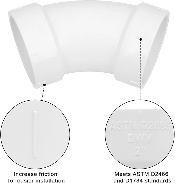 3Pack 2" PVC DWV Sanitary 45-Degree Elbow Pipe Fitting Connector White SCH40 2" - Image 4